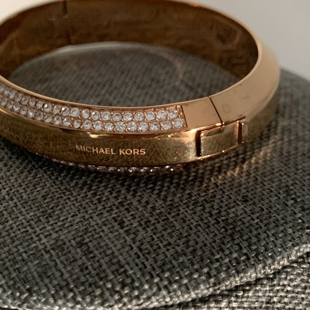 Michael Kors Brilliance Pave Logo Plaque Hinged Bangle Bracelet - Picture 5 of 16
